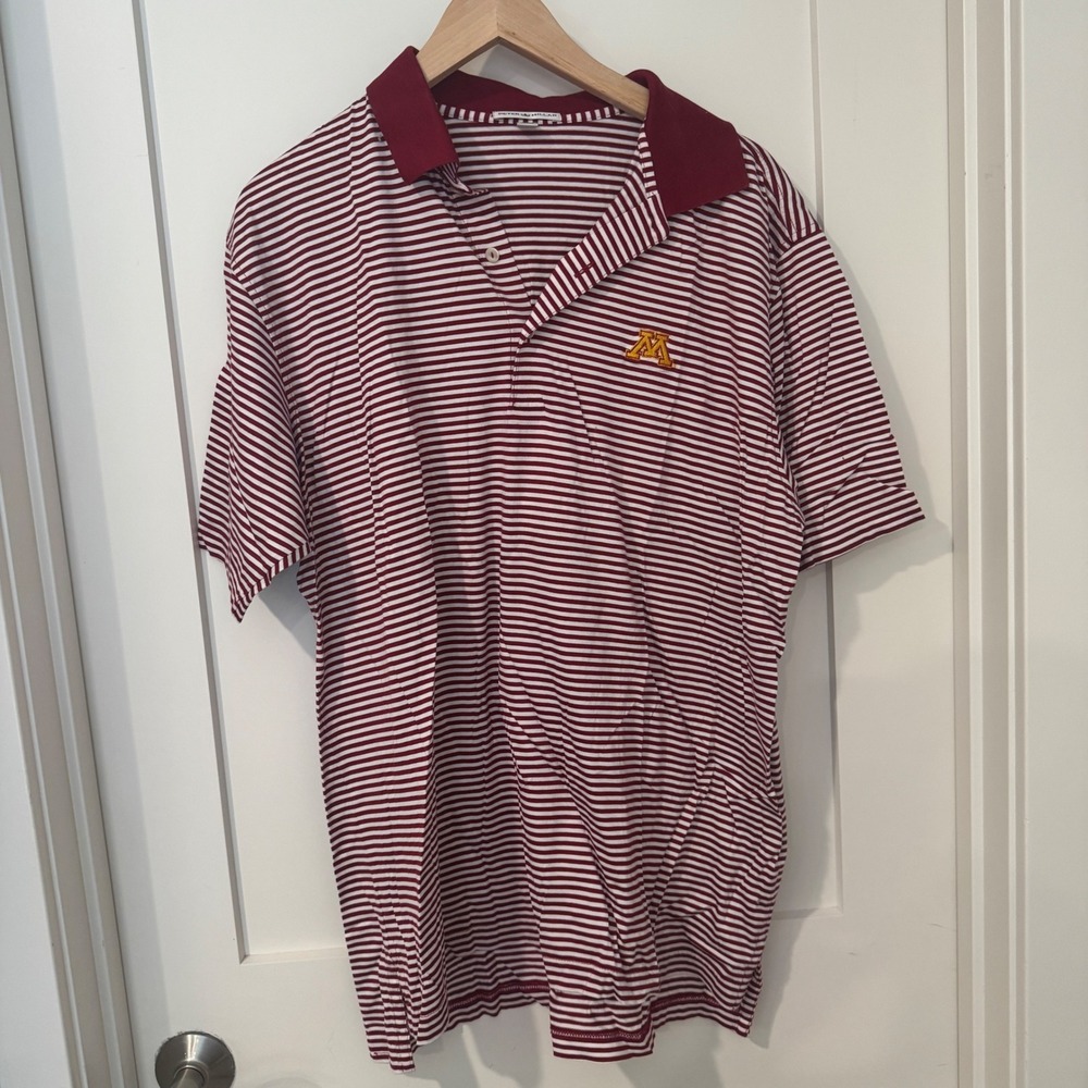 Peter Millar Mens Large Minnesota Golden Gophers Striped Cotton Polo Maroon